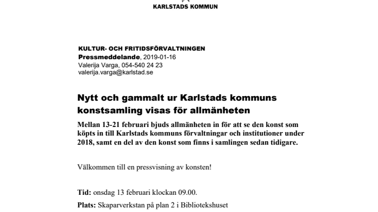 Pressinbjudan: ​Nytt och gammalt ur Karlstads kommuns konstsamling visas för allmänheten