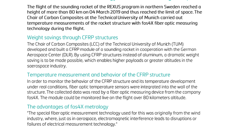 fos4X measurement technology in rocket at the edge of space