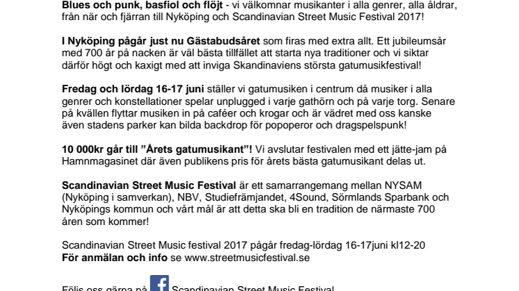 Scandinavian Street Music Festival - Ny mötesplats för musik i Nyköping - 16-17 juni!