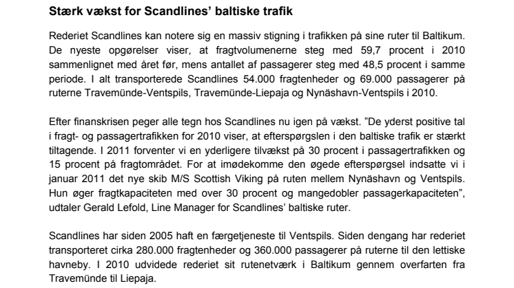Stærk vækst for Scandlines’ baltiske trafik