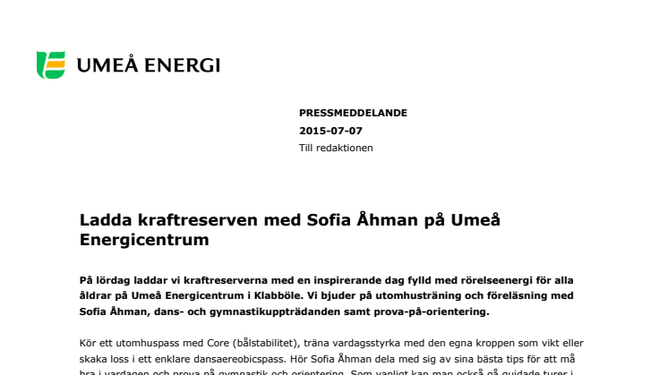 Ladda kraftreserven med Sofia Åhman på Umeå Energicentrum