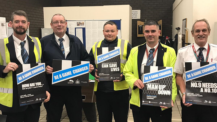 Go North East bus drivers joining in with Newcastle United Foundation's 'Be A Game Changer' mental health awareness campaign