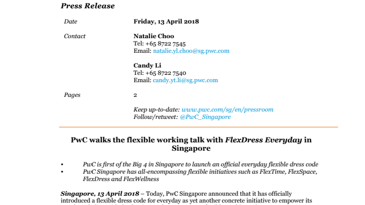 PwC walks the flexible working talk with FlexDress Everyday in Singapore