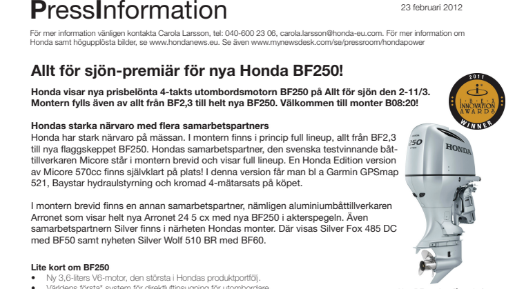 Allt för sjön-premiär för nya Honda BF250!