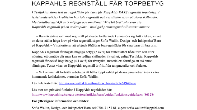 KappAhls regnställ får toppbetyg