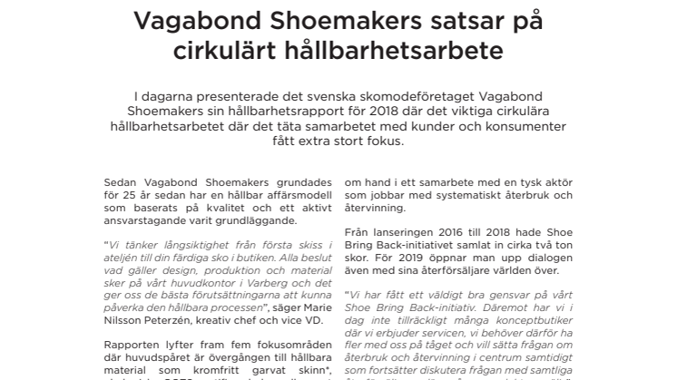 Vagabond Shoemakers satsar på cirkulärt hållbarhetsarbete