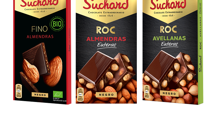 Suchard refuerza su apuesta por los frutos secos y el chocolate negro con tres nuevas variedades en sus gamas BIO y ROC