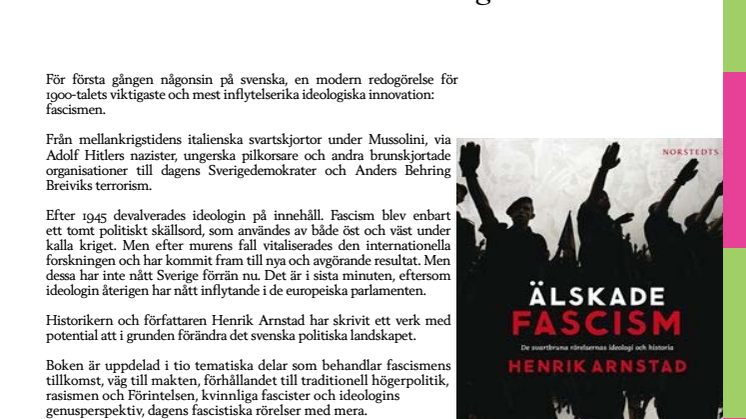 Norstedts publicerar Henrik Arnstads "Älskade fascism - De svartbruna rörelsernas ideologi och historia"