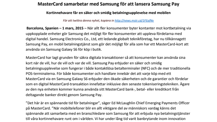 MasterCard samarbetar med Samsung för att lansera Samsung Pay