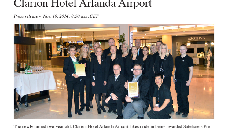 Safehotels säkerhetscertifierar Clarion Hotel Arlanda Airport