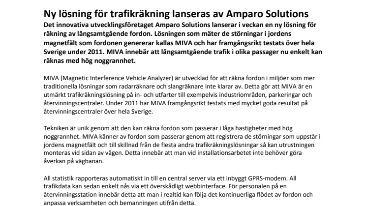 Ny lösning för trafikräkning lanseras av Amparo Solutions
