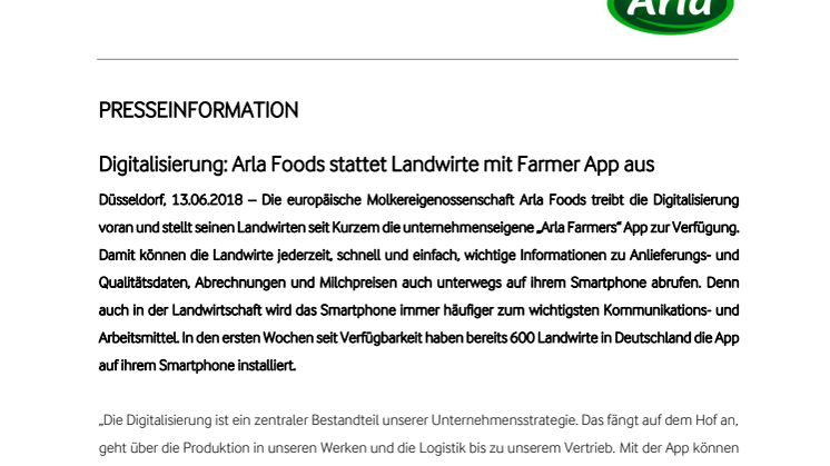 Digitalisierung: Arla Foods stattet Landwirte mit Farmer App aus 