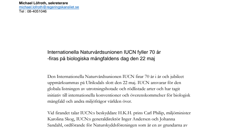 Pressinbjudan: Internationella Naturvårdsunionen IUCN fyller 70 år