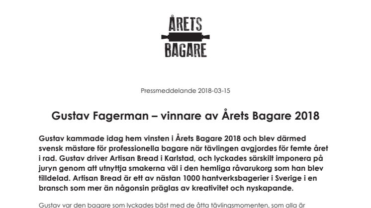Gustav Fagerman – vinnare av Årets Bagare 2018
