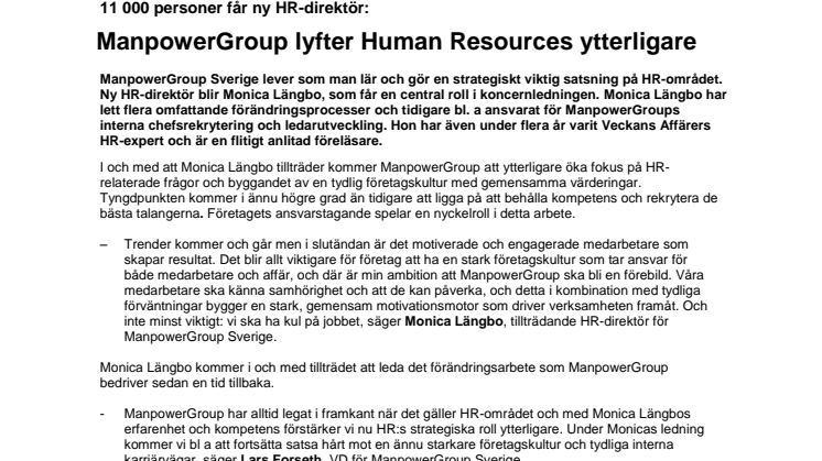 11 000 personer får ny HR-direktör: ManpowerGroup lyfter Human Resources ytterligare