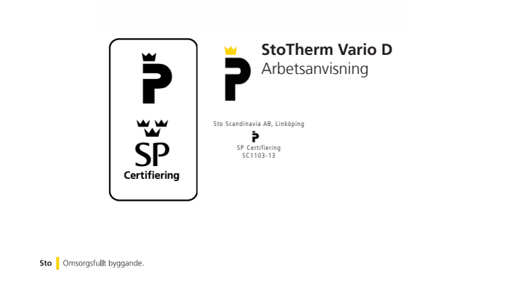 Arbetsanvisning StoTherm Vario D - för P-märkning