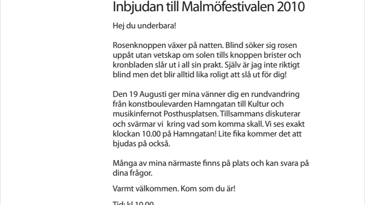 Inbjudan till Malmöfestivalen 2010