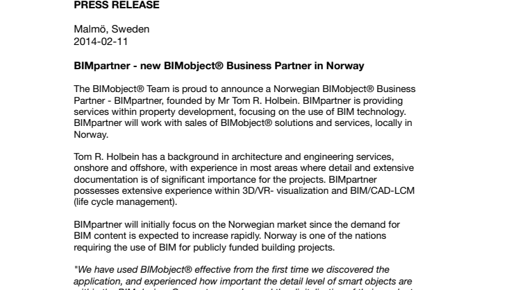 BIMpartner - new BIMobject® Business Partner in Norway