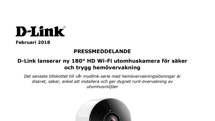 D-Link lanserar ny 180° HD Wi-Fi utomhuskamera för säker och trygg hemövervakning