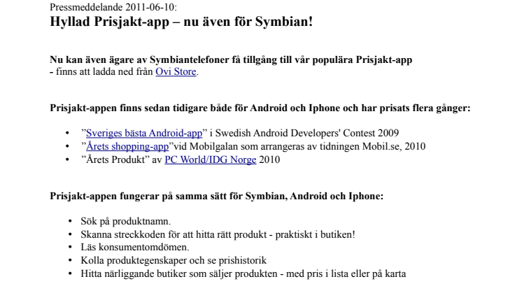 Hyllad Prisjakt-app – nu även för Symbian!