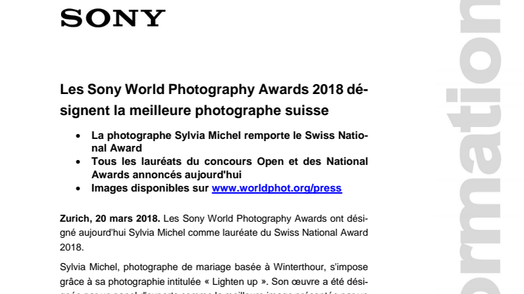 Les Sony World Photography Awards 2018 désignent la meilleure photographe suisse