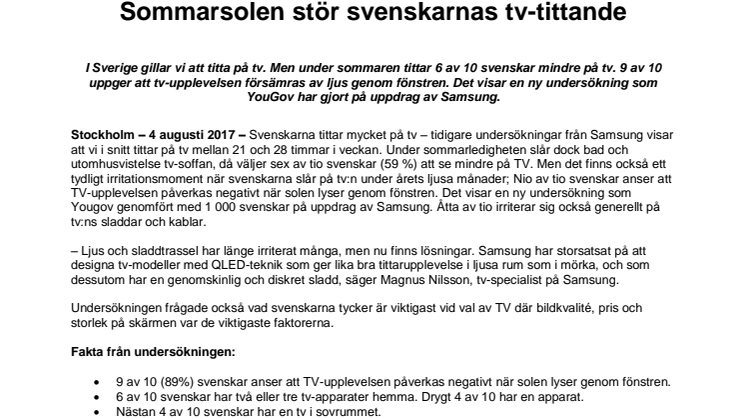 Sommarsolen stör svenskarnas tv-tittande