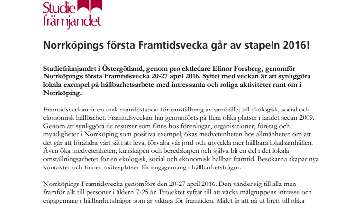 Norrköpings första Framtidsvecka går av stapeln 2016!