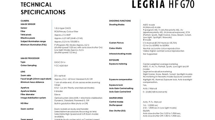 LEGRIA HF G70_PR Spec Sheet_EM_FINAL_Page_1
