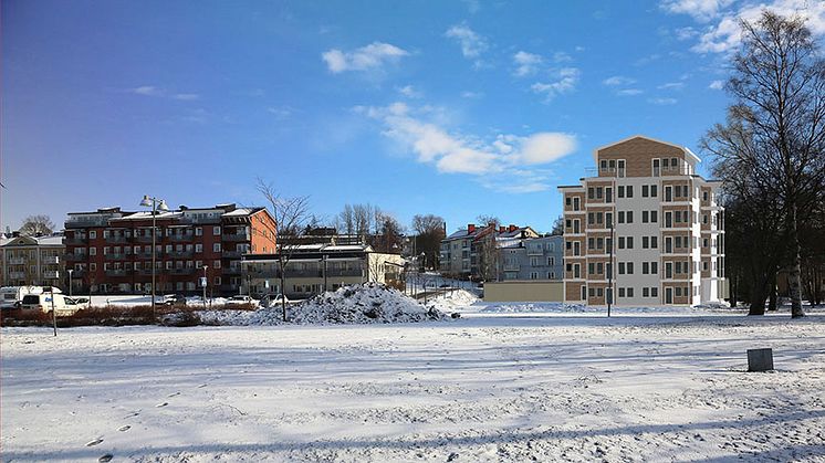 Brf Muraren planeras i kvarteret mellan Prästgränd, Hovsgatan och Hovsgränd i Härnösand.