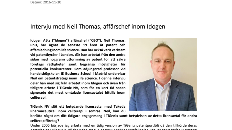 Intervju med Neil Thomas, affärschef inom Idogen