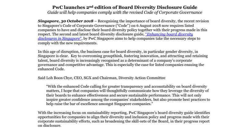 PwC launches 2nd edition of Board Diversity Disclosure Guide