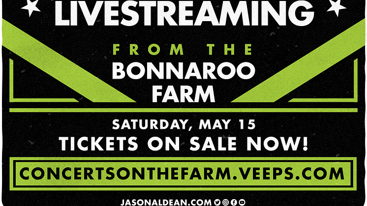 STREAMAD KONSERT. Countrystjärnan Jason Aldean ger fans möjligheten att se konserten "Live at Bonnaroo Farm" via en global livestream den den 15 maj