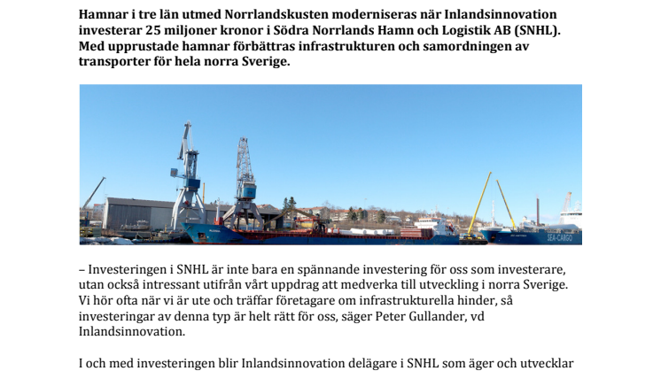 Stor satsning på hamnar längs Norrlandskusten
