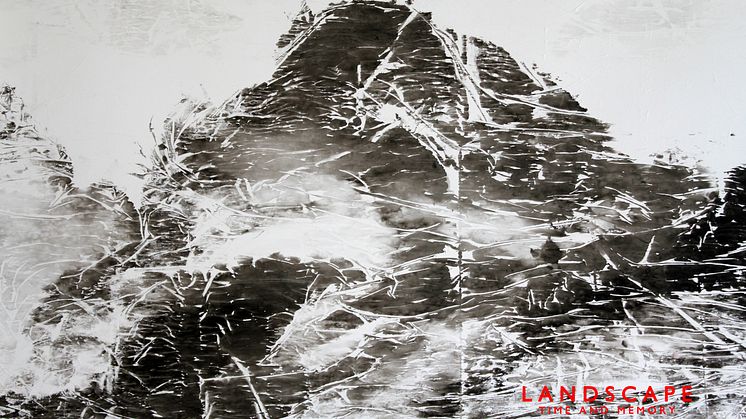 Berit Jonsvik. Landscape 1. Ink on Bible Paper. Målning. 2021