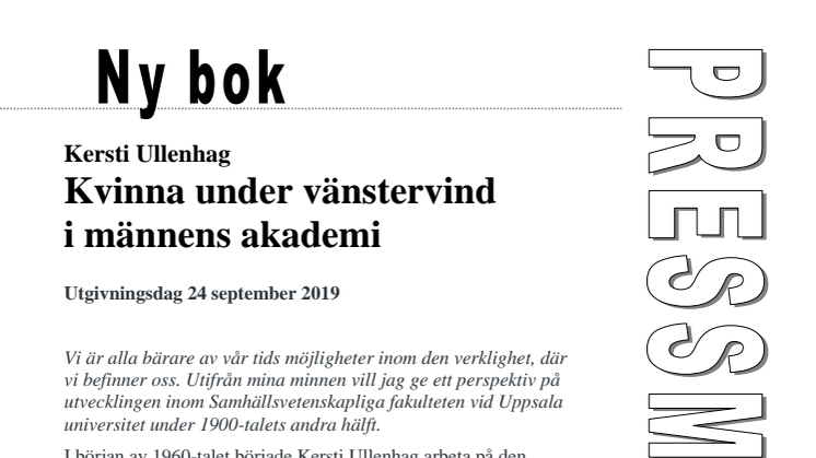 Ny bok: Kvinna under vänstervind i männens akademi av Kersti Ullenhag