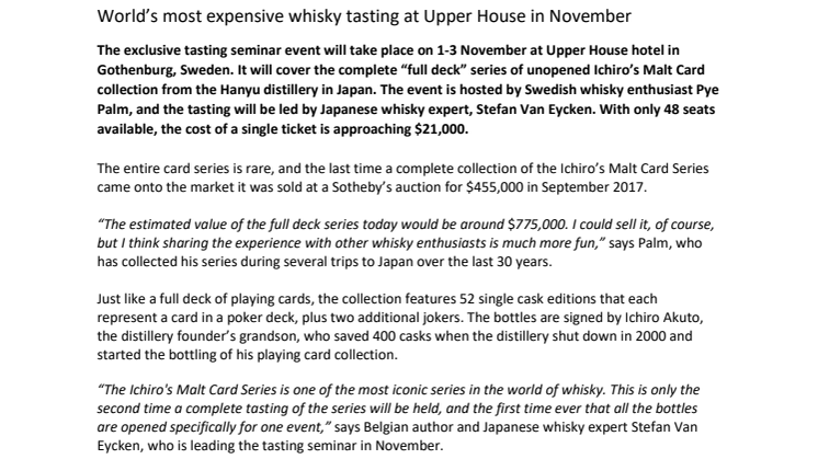 World’s most expensive whisky tasting at Upper House