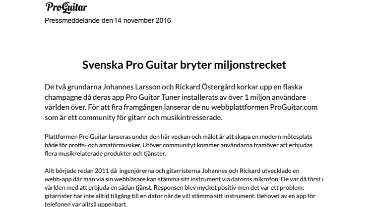 Svenska Pro Guitar bryter miljonstrecket