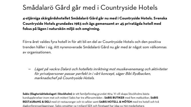 Smådalarö Gård går med i Countryside Hotels