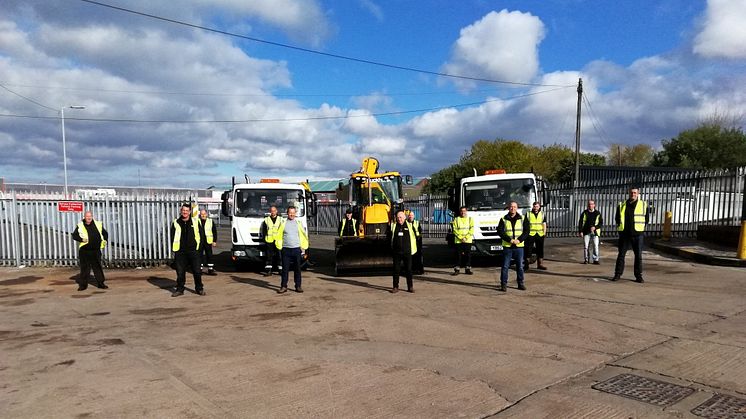 Highways inspectors and some of the repair crews at our depot in Bradley Fold. (OK, maybe our cameraman has taken social distancing too far!)