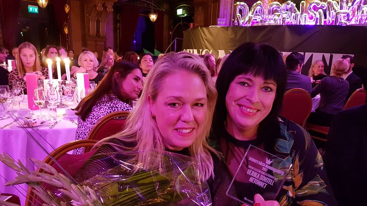Pristagaren Ulrika Sohtell, marknadschef NetOnNet och Carola Tiberg, reklamchef NetOnNet  var på plats i Berns Salonger 19:e oktober för att ta emot hedersutmärkelsen Sveriges Bästa Marknadschef 2017