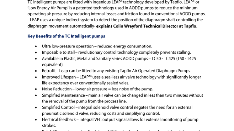 New Series of Intelligent diaphragm pumps  from Tapflo