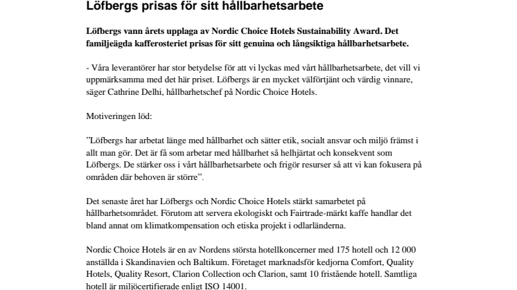 Löfbergs prisas för sitt hållbarhetsarbete 