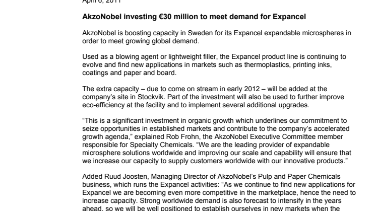 AkzoNobel investing €30 million to meet demand for Expancel