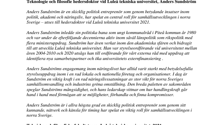 Teknologie och filosofie hedersdoktor vid Luleå tekniska universitet, Anders Sundström 2021 .pdf