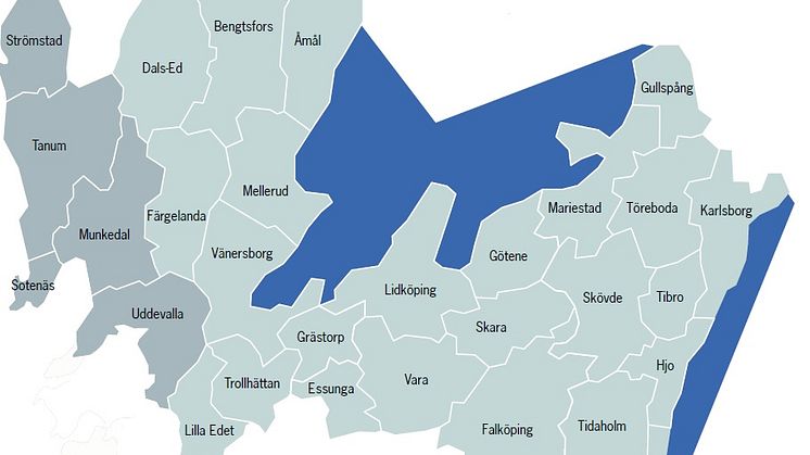 Karta över den nya HSB-föreningen HSB Norra Götaland. 
