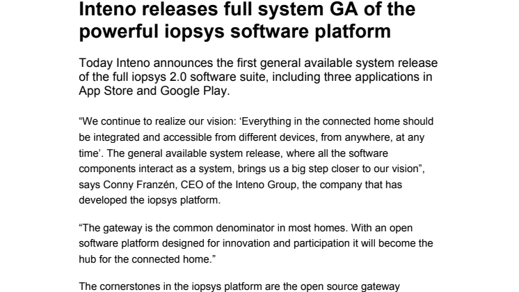 Inteno releases full system GA of the powerful iopsys software platform