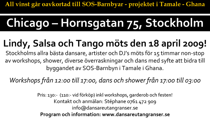 Lär dig dansa lindy, salsa och tango 18/4 till förmån för SOS-Barnbyar