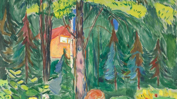 Kvinne med gresskar av Edvard Munch, er et av de mange naturmaleriene fra utstillingen Jordsvingninger