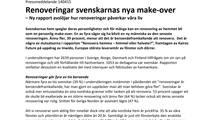 Renoveringar svenskarnas nya make-over – Ny rapport avslöjar hur renoveringar påverkar våra liv