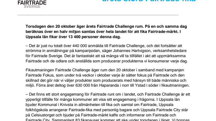 Över 13 400 upplänningar deltar i årets stora Fairtrade-fika